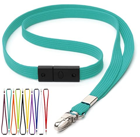 CKB LTD Breakaway Safety Lanyard Neck Strap Swivel Metal Clip for Id Card Holder - Pull Quick Release Design Lanyards Bulk (Turquoise, Pack of 10 pcs)