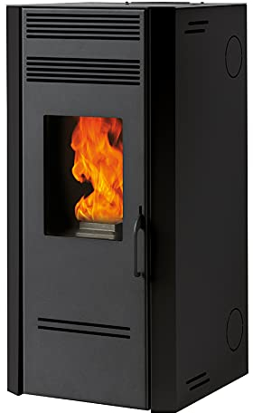 Generico Pelletofen BIO G 80 mit 7,7 kW Wärmeleistung, Gusseisen-Feuerstelle, Dreifach-Rauchausgang, Schwarz