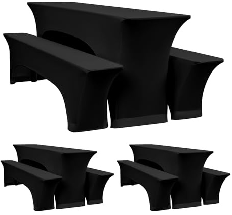 YMHPRIDE DREI 3er-Set Elastische Biertischhussen, Schwarz Bierbankhusse und Tischdecken, 50 cm Tischbreite, Bierzeltgarnituren 220 x 50 x 70 cm für Gartenbankett-Gartenmöbel.（9 Packungen）