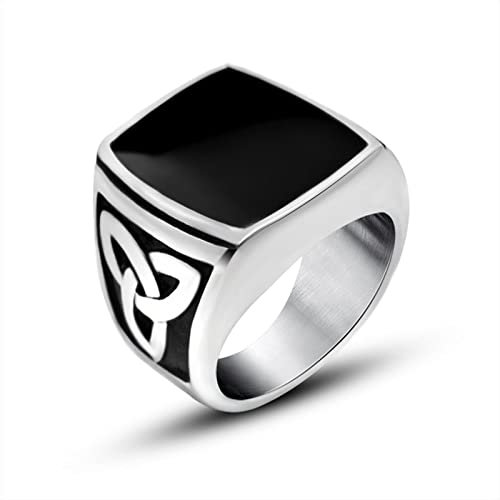 Aotiwe Vintage Ringe, Freundschaftsringe Beste Freundin Flacher Siegelring mit Schwarzer Emaille Silber Edelstahl Größe 65 (20.7)