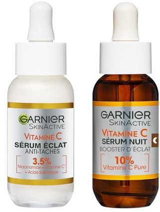 Garnier Skin Active - Coffret Sérum Jour Anti-Taches Brunes + Sérum Nuit Booster d’Éclat - Soins Visage Enrichis en Vitamine C - Vegan & Cruelty Free - Tous Types de Peaux - 2 x 30 ml