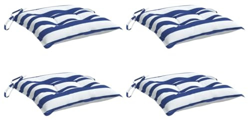 vidaXL Stuhlkissen 4 STK., Sitzkissen mit Bändern, Sitzauflage Outdoor Indoor, Stuhlauflagen Kissen für Gartenstuhl, Blau Weiß Gestreift 50x50x7cm Oxford-Gewebe