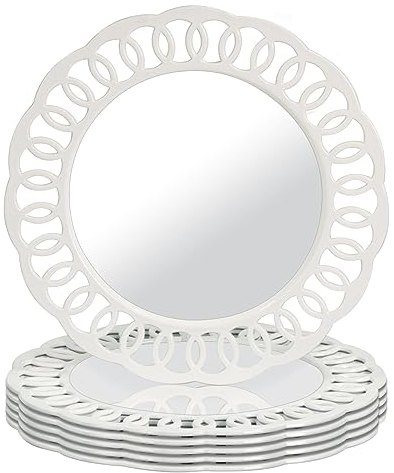 MAONAME 13 White Charger Plates, Plastic Plate Chargers with Circle Winding Rim, Round Charger for Dinner Plates, Mirror Charger for Table Setting, Wedding, Set of 6