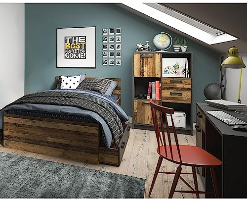 Lomadox Jugendzimmer Set mit Bett 120x200, Schreibtisch und Highboard, in grau mit Holz, Regal, Arbeitsplatz, Kinderzimmer, Studentenzimmer