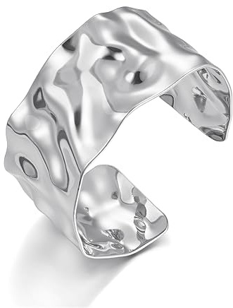 WOWORAMA Silver Hammered Cuff Bracelet for Women Boho Chunky Wide Open Bangles Vintage Silver Statement Bracelet Adjustable Wrist Arm Cuff Bracelets