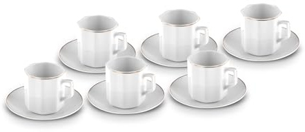 KARACA Vezir - Bone China Espresso & Türkische Kaffeetassen Set für 6, Espressotassen und Untertassen, 80ml Kleine Kaffeetassen Set 12-teilig - Weiß