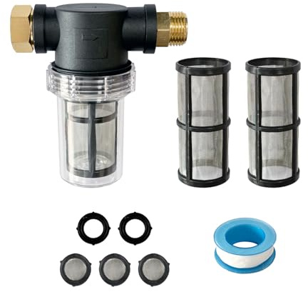 LeleoCar Water Pump Filter 100 Mesh Filter 3/4 Inch Interface Equipped with 2 Pieces 100 Mesh Stainless Steel Filters, Suitable for Water Pumps, Pressure Cleaners, RVs, Ships, and Gardens