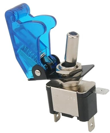 Interruttore a levetta a LED illuminato for camion for barche for auto con protezione for coperchio ribaltabile for aereo 12V20A trasparente 1 pezzo (Color : Blue)