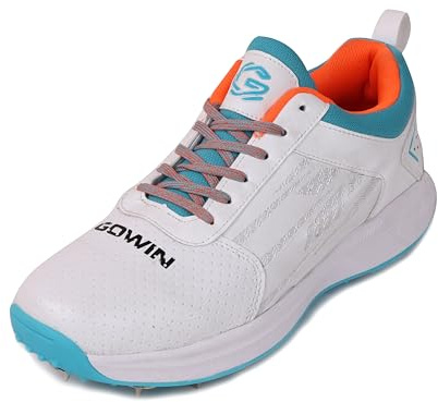 KD Willmax Metal Spike Lightweight Cricket Shoe, White/Blue (White/Blue, US Footwear Size System, Adult, Men, Numeric, Medium, 9)
