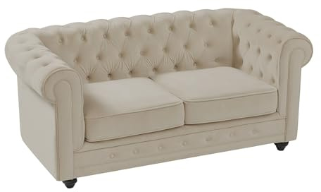 Vente-unique - Divano fisso 2 posti Chesterfield - velluto - beige