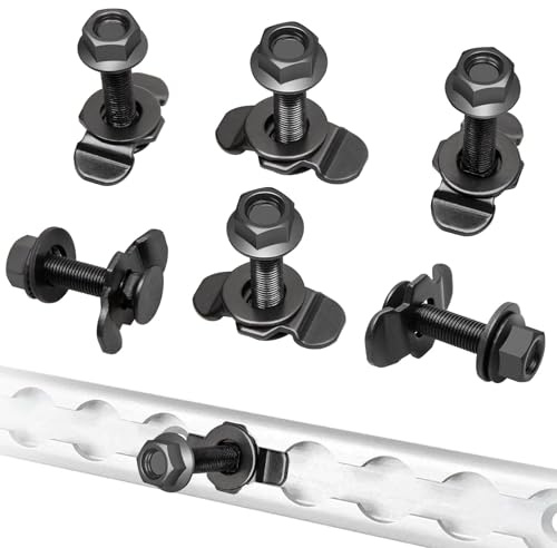 Anina 6PCS L-Track Double Lug Threaded Stud Nut Fitting Tie Down Mounting Bolts for Heavy Duty Anchor Points Bearing 6000 LBS for Truck Bed or Cargo System Rails