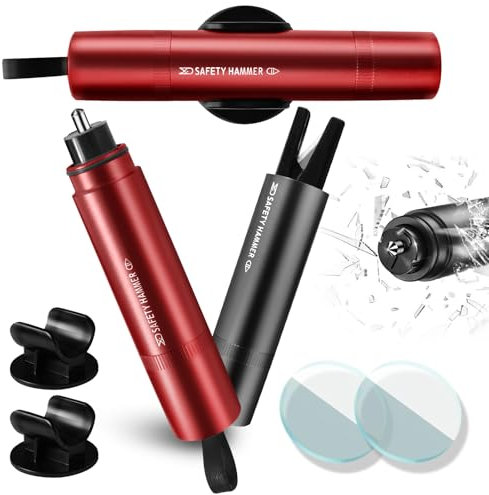 PUWOWYE 2 en 1 Martillo de Emergencia Coche, 2 Piezas Rompe Cristales y Cinturones, Martillo Rompe Cristales Coche para Herramienta de Rescate de Emergencia Esencial para Coches y Autobuses