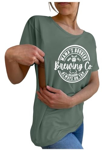 Damen Stillshirt Kurzarm Umstandsshirt Stillen Stillfreundliches Umstandsmode T-Shirt mit Reißverschluss Mama's Boobery Always On Tap Oberteil Elegant Schwangere Nursing Tops 2024