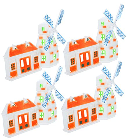 MERRYHAPY 4pcs Miniature Windmill House Model for Garden Decor Realistic Fairy Cottage Windmill Photo Prop Home Supplies