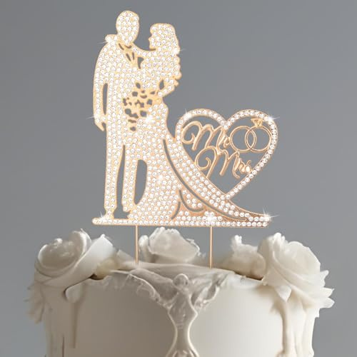 COMNICO Cake Topper Hochzeit Torten Topper aus Metall, Mr & Mrs Deko Torte Tortendeko Strasssteine, Jahrestagsparty Brautparty Verlobung Hochzeitstorte Dekorationszubehör