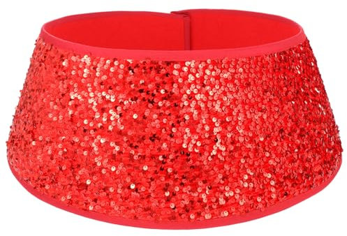 Weihnachtsbaum Kragen,Weihnachtsbaum Rock,23.6 Zoll Weihnachtsbaumständerhülle Abdeckung mit Pailletten für Weihnachten Baumschmuck Zuhause Party Rot