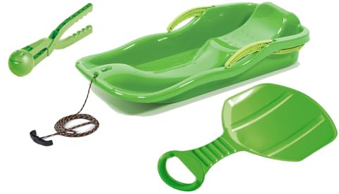 Tymar Trineo Bob infantil con frenos y pinzas para bolas de nieve y nieve para niños (RaceSET; verde)