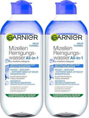 Garnier Parfümfreies All-in-1 Mizellen Reinigungswasser mit Glycerin für besonders sensible Haut und Augen, Make up Entferner und Gesichtsreinigung für empfindliche Haut, Skin Active, 1 x 400 ml