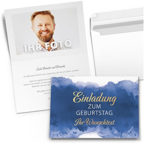 10 personalisierte Einladungskarten zum Geburtstag – Klappkarten Set mit Umschlag – Individuelle Einladung Wunschtext und Foto Geburtstags-Feier 01