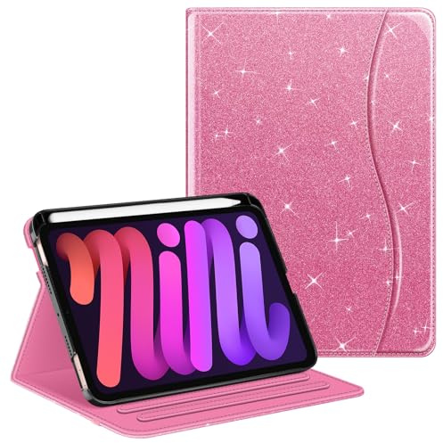 Fintie Folio Case for iPad Mini 7 (A17 Pro, 7th Generation) 2024 / iPad Mini 6 (6th Gen) 8.3 Inch, Multi-Angle Smart Stand Cover with Pencil Holder & Pocket, Auto Sleep/Wake, Glittering Pink