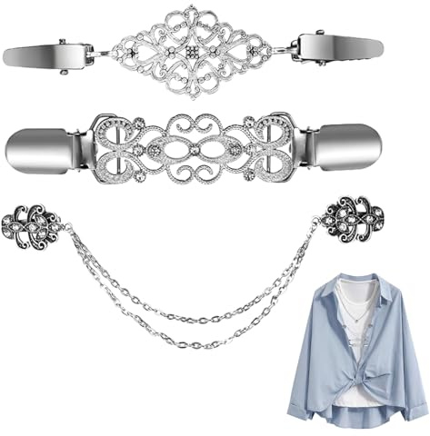 3 Stück Clips für Kleidung,Cinch Waist Cardigan Clips,Broschen & Anstecknadeln für Damen, Broschen für Kleidung, Ausschnitt Verkleinern Clip Kleider Vintage Pullover Clip Silber Leistungsstark Brosche