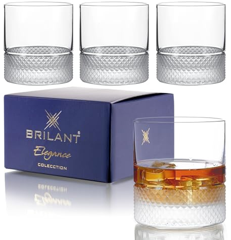 Brilant Brendon Whisky Gläser Set - Bleifreie Cocktailgläser, Geschenke für Männer, Klarer Oberteil mit diamantgeschliffenem, mattem Boden, Handgefertigt in der EU, 4er Set - 360ml