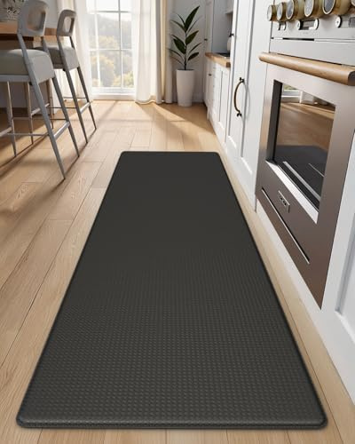 StepAura Kitchen Mats for Floor - 17x59 Anti Fatigue Mats for Kitchen Floor - Non Slip Cushioned Rugs for Standing - Black