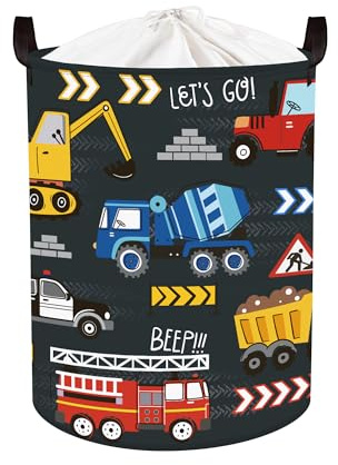 Clastyle Ceste Biancheria Bambini Auto Cestino Giocattoli Vestiti Impermeabile per Ragazzo Cestino Portaoggetti per Bagno Cameretta Bucato, Camion dei Pompieri, 36x45 cm