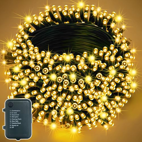 Lighprenix Lichterkette Außen Batterie - 20M 200LEDs Lichterkette Weihnachtsbaum mit 8 Modi Timer, IP44 Wasserdicht Warmweiß Lichterkette Innen für Balkon Zimmer (schwarzer Draht, 200LEDs)