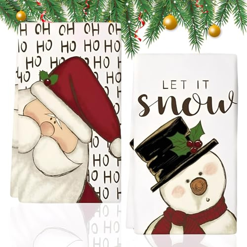 HERKINDNESS Weihnachtsdeko Innen Geschirrtücher, 2 Stück Weihnachten Deko Geschirrtuch, 40 x 60 cm Christmas Decorations Tischdeko, Tischdeko Weihnachten für Küche, Esstisch, Geschenk
