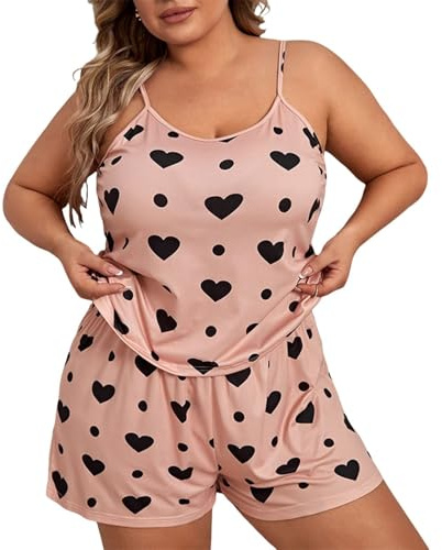 Pijamas Mujer Verano 2 Piezas Talla Grande Cuello Redondo Algodón Tirantes Pantalones Cortos de Cintura Alta Cómodo Ropa para Estar por Casa