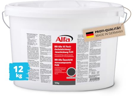 12 kg Alfa 1K Flachdachabdichtung 1K anthrazit – Flüssigabdichtung | Profi-Qualität - für Flachdach, Garagendach und weitere Dächer - elastisch & alterungsbeständig - UV- & witterungsbeständig
