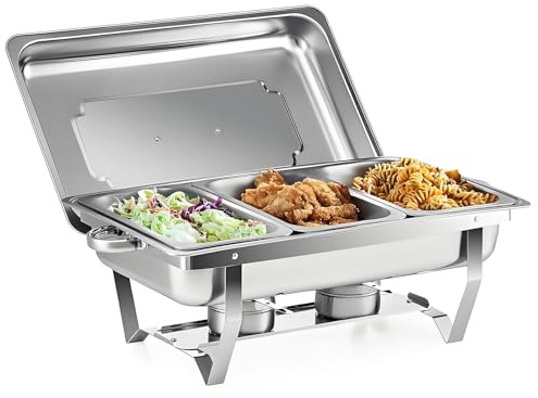 Chafing Dish Set 9L,Edelstahl Warmhaltebehälter Essen,Speisenwärmer,Buffet Wärmer,Wärmebehälter Rechaud für Catering Buffet und Party(1 Set 1/3 GN)