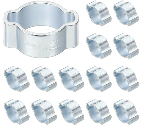 PATIKIL 24 Pcs Double Ear Hose Clamp, 9-11mm Zinc Plated Steel O Clip Crimp Rings, Pipe Clamps for Fuel Petrol Pipe Tube Fitting Connections