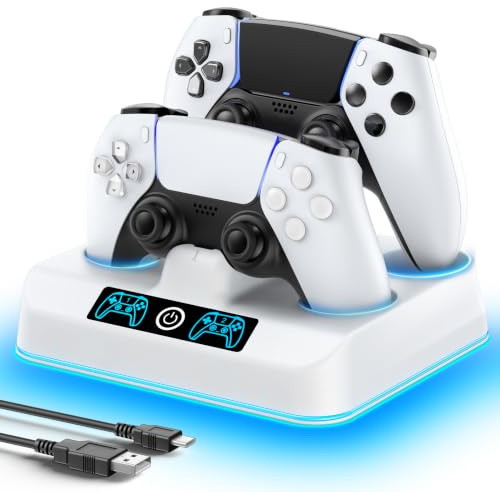 Station de Charge Manettes PS5, Chargeur Manette PS5 avec 9 Effets LED Ambiante, Charger PlayStation Compatible avec Manettes DualSense PlayStation 5 et Edge, Accessoire de Support Play5