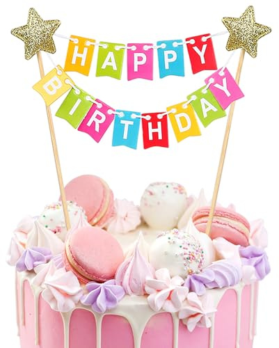 Happy Birthday Tortendeko, Alles Gute zum Geburtstag Tortendeko Set, Alles Gute zum Geburtstag Kuchen Topper Bunting Set, Banner bunt für Geburtstagsfeier, für Geburtstage und Partys von Jungen und Mä