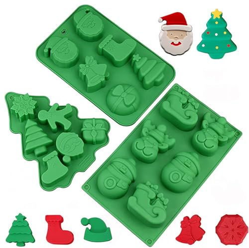 Silikonform Weihnachten, 3 Stück Groß Lebkuchen Form Silikon Weihnachten Gießformen Silikon Weihnachtsbackformen für Backen Kuchen Schokolade Gelee Seife
