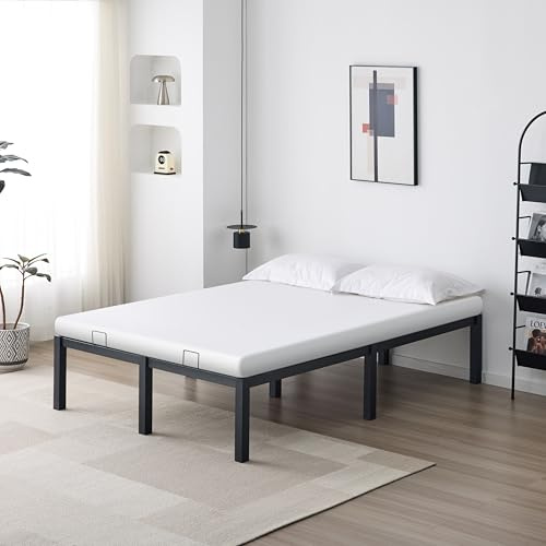 Garvishk Garvis werkzeuglos OHNE Schrauben! Metallbett 140x200 Schwarz – 36 cm Extra Hoher Doppelbettrahmen mit größtem Stauraum – klick-Montage