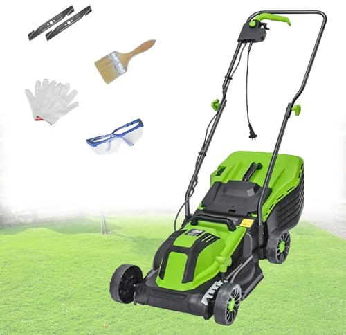 Zowdrix CortacéSped EléCtrico con Cable Y Recogedor De Hierba Cortadora De CéSped EléCtrica con Caja Recogedora De Hierba 3 Alturas De Corte Plegado RáPido para JardíN Y Patio 2100W/32CM-Cord35M