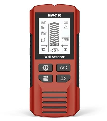 Rilevatore Tubi e Cavi Elettrici, Rilevatore di metalli elettronico da parete 6 in 1, rilevatore montanti, scanner, for la rilevazione e misurazione(Rot)