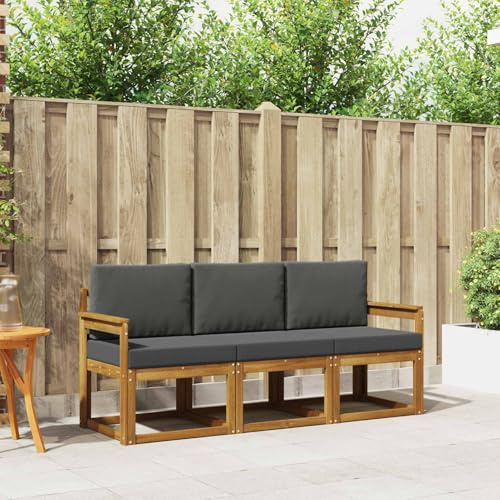 Gecheer Outdoor-Sofagarnitur mit Kissen 3 pcs Natur und Anthrazit, Gartensofa Outdoor Sitzgruppe Gartenlounge Gartenmöbel Set für Balkon Terrasse Café-Bereich3365930