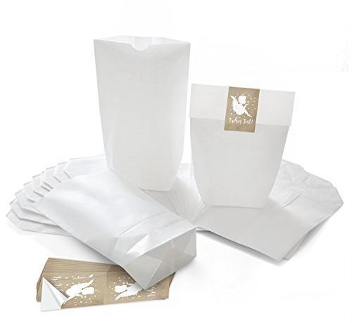 Logbuch-Verlag 10 kleine Weihnachten Papierbeutel 16,5 x 26 x 6,6 cm + 10 Frohes Fest Engel Aufkleber Verpackung weihnachtlich für Kunden Mitarbeiter