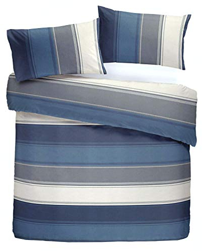 Fusion Betley Classic Wide Stripe Duvet Cover Set, Polyester-Cotton, Blue, Single