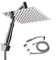 Soffione Doccia Quadrato 20x20cm in Acciaio Inox Soffione Doccia Anticalcare Alta Pressione con Tubo Effetto Cascata Pioggia Cromato Lucido