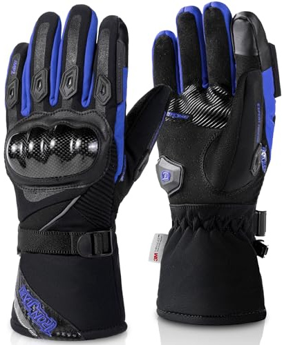 BORLENI Gants Moto Hiver CE Niveau 1 KP - imperméables, Fibre de Carbone, Gant Moto Tactile étanche Chaud pour Dames Hommes