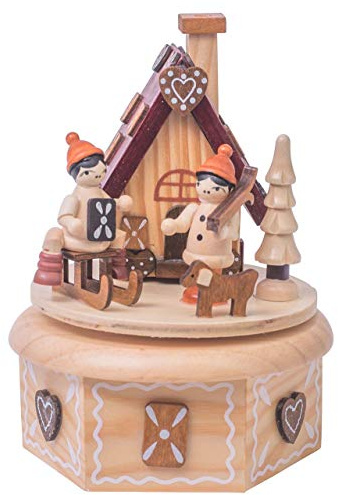 OBC Spieluhr Räucherhäuschen Lebkuchen Natur 16cm, Weihnachtslied Oh Tannenbaum/Spieldose Holz handbemalt Kunsthandwerks-Stil/Deko Advent & Weihnachten