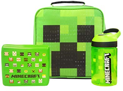 Minecraft Lunchbox Kids Boys (bolsa de almuerzo escolar, botella de agua, tarro de tarro) talla única