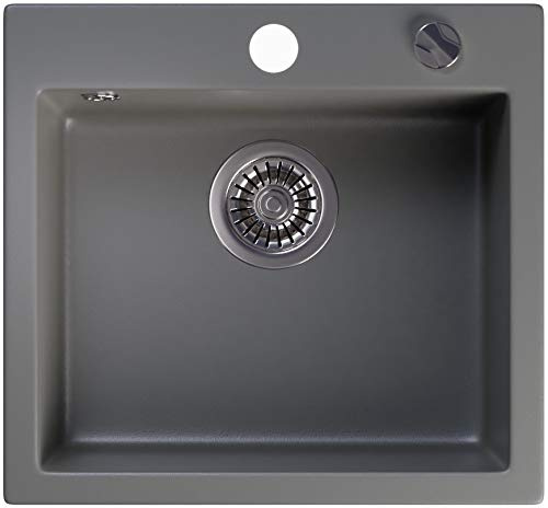 LINDBERGH® Küchen Granit-Spüle Grau COL33 mit Siphon, Verbundstoffe Made in Germany, Spülen Küche Matt Küchenspüle Spülbecken Kitchen Waschbecken Sinks Einbauspüle, inkl. Imprägnierung