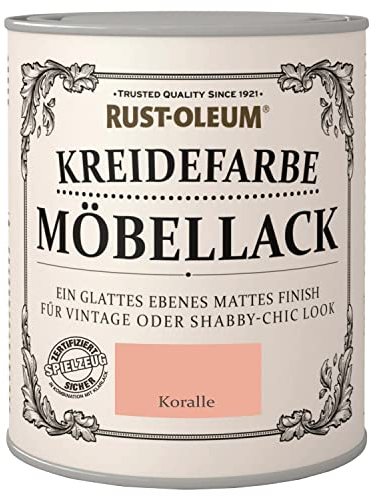 Rust-Oleum Kreidefarbe Möbellack, auf Wasserbasis, hohe Ergiebigkeit, kein Schleifen oder Grundieren, Koralle, 750ml