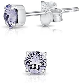 Orecchini Punto Luce Argento 925 Con Brillantino di Cristallo Lilla 4 mm - Quadrati, Lobo Donna - Colorati
